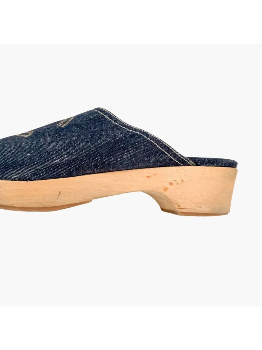 Chanel Denim CC Clogs Navy Blue Platform Mules Wooden Size 41 US 10-10.5 Women’s